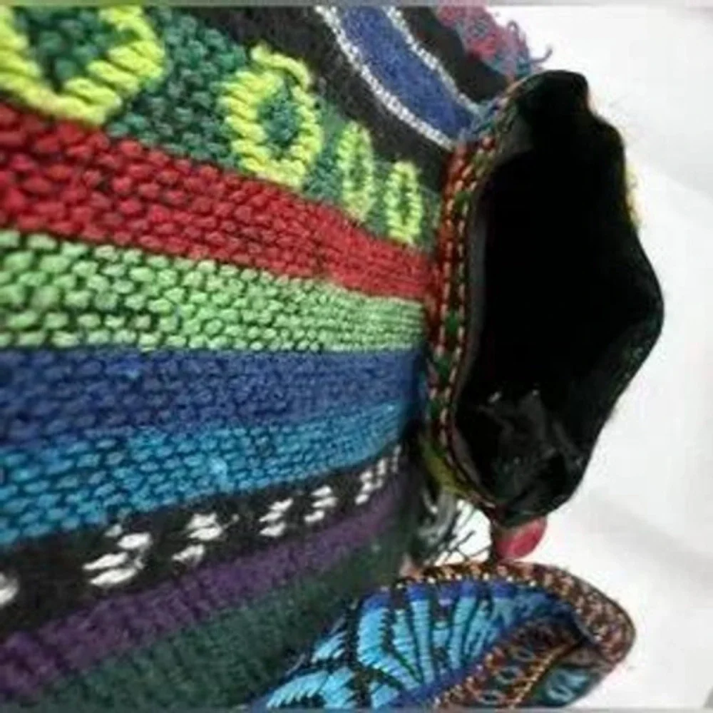 Vintage Y2K‎ Boho Hobo Bag - Multicolor W Attached Mini Side Pouch Fringe Edges